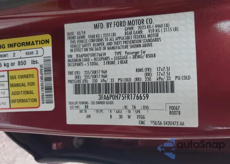 2015 Ford Fusion Se z USA, uszkodzony, nr VIN 3FA6P0H75FR176659